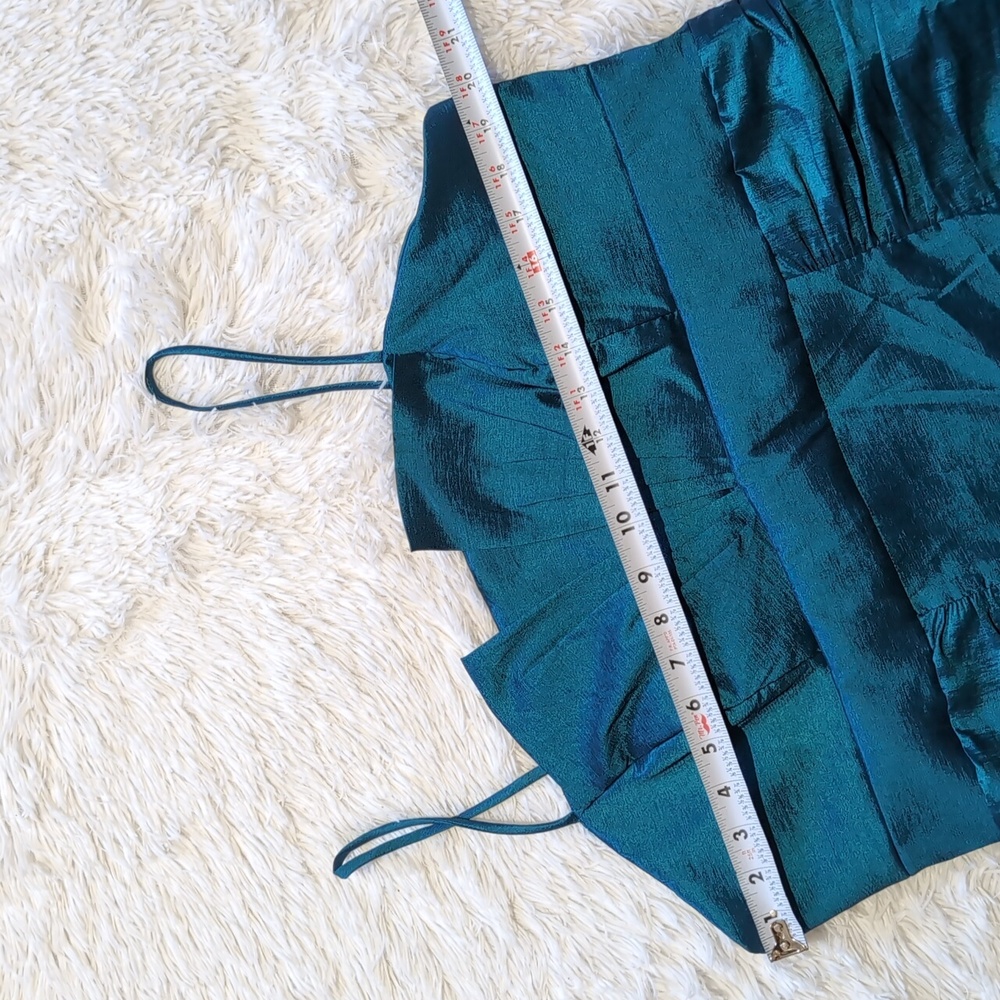 Y2K Vintage Cindy USA Iridescent Aqua Taffeta 2 Piece Cocktail Dress 3XL - Picture 11 of 16